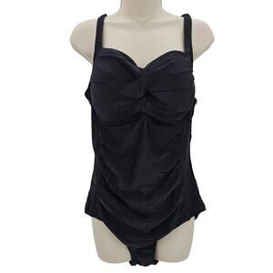 Itzel Womans size XXXL Rushed Twist Front Retro One Piece Swimsuit Black NWOT